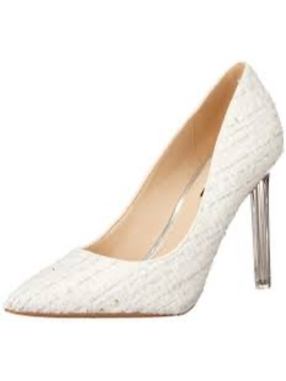 Nine West Tatiana Pointed-Toe White Tweed Clear Heels Pumps Worn Once Size 7.5